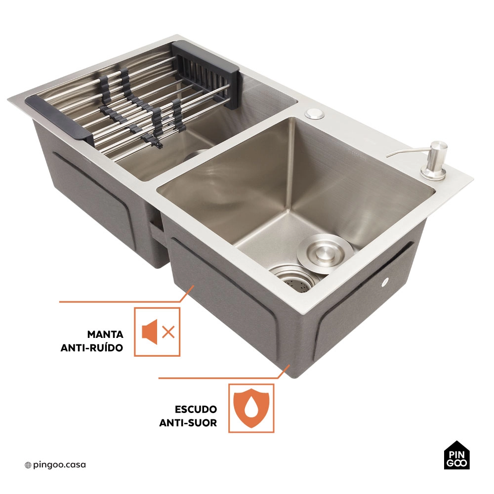 Cuba para Cozinha com Tábua de Corte Awá e Torneira Misturador Monocomando em Aço Inox Iriri - Prata