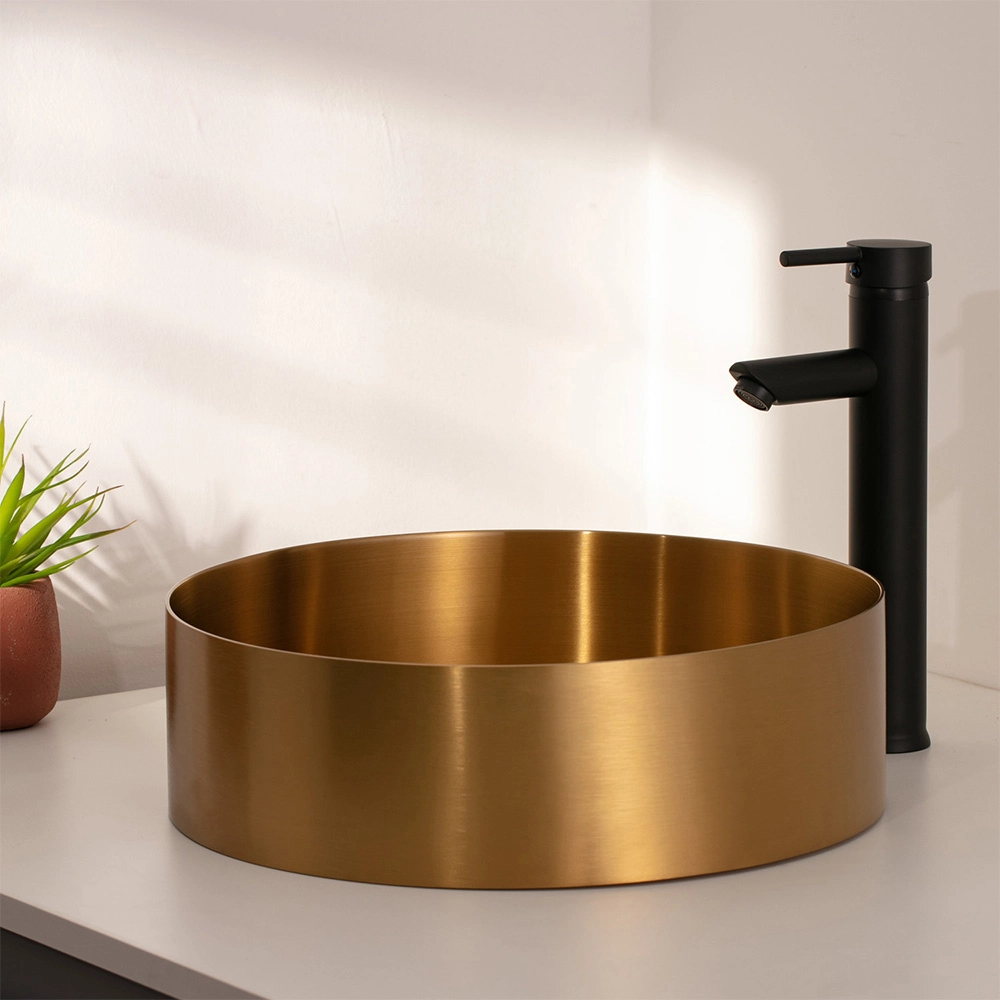 Cuba De Apoio Para Banheiro Slim Redonda Aço Inox 304 Makuna 40 cm Pingoo.casa - Dourado