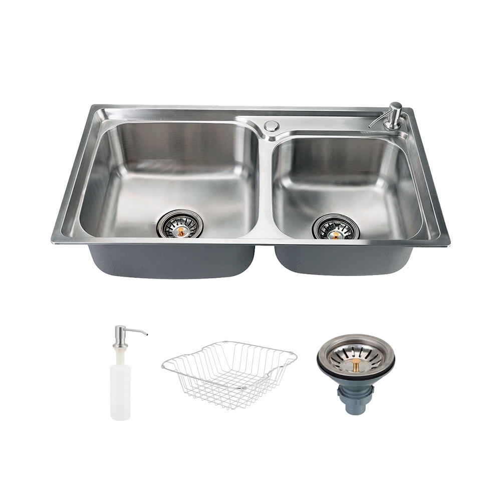 Kit Cuba Dupla Gourmet para Cozinha e Acessórios Aço Inox 78x43cm Tábua de Corte e Torneira Misturador Monocomando Munim
