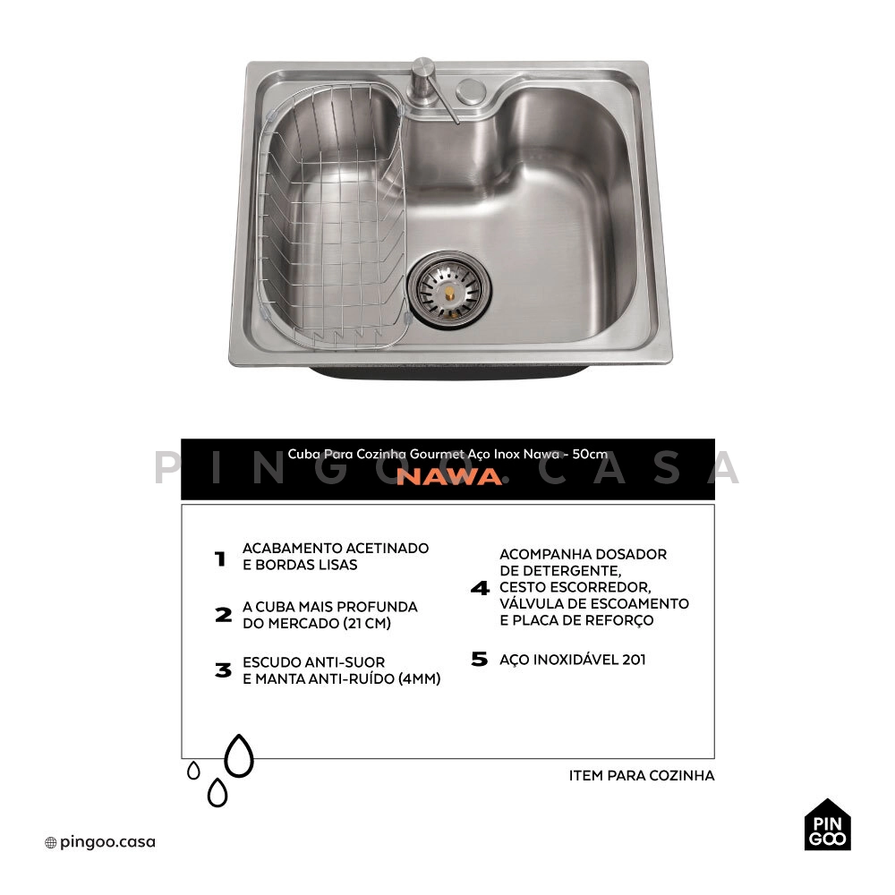 Kit Tanque Aço Inox Atikum e Cuba Para Cozinha Nawa Pingoo.casa Kit Tanque Aço Inox Atikum e Cuba Para Cozinha Nawa Pingoo.casa