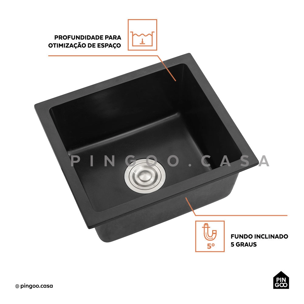 Cuba Gourmet para Cozinha com Acessórios Quartzo 40x44cm Macuxi Pingoo.casa - Preto Cuba Gourmet para Cozinha com Acessórios Quartzo 40x44cm Macuxi Pingoo.casa - Preto