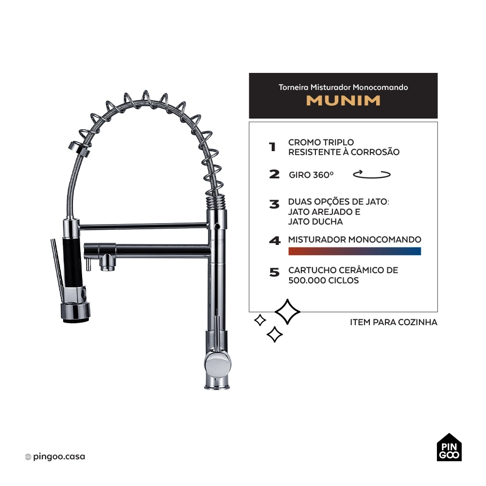 Kit Cuba Dupla Gourmet para Cozinha e Acessórios Aço Inox 78x43cm Tábua de Corte e Torneira Misturador Monocomando Munim