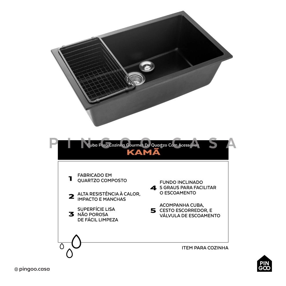 Cuba Para Cozinha Gourmet De Quartzo Com Acessórios Kamã Pingoo.casa - Preto Cuba Para Cozinha Gourmet De Quartzo Com Acessórios Kamã Pingoo.casa - Preto