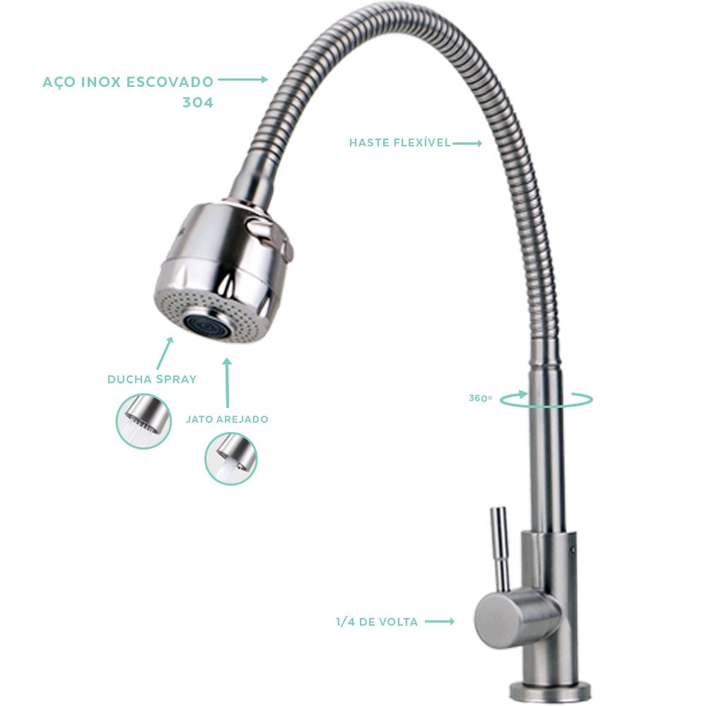 Cuba para Cozinha Pia Inox Com Acessórios e Lixeira Potiguara e Torneira Gourmet Jaguaribe Pingoo.casa