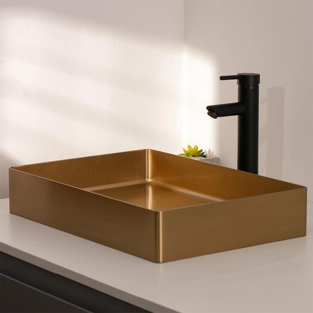 Cuba De Apoio Para Banheiro Slim Retangular Aço Inox 304 Makuna 55x38 cm Pingoo.casa - Dourado