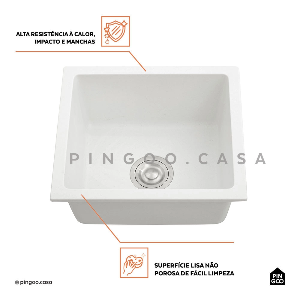 Cuba Gourmet para Cozinha com Acessórios Quartzo 40x44cm Macuxi Pingoo.casa - Branco Cuba Gourmet para Cozinha com Acessórios Quartzo 40x44cm Macuxi Pingoo.casa - Branco