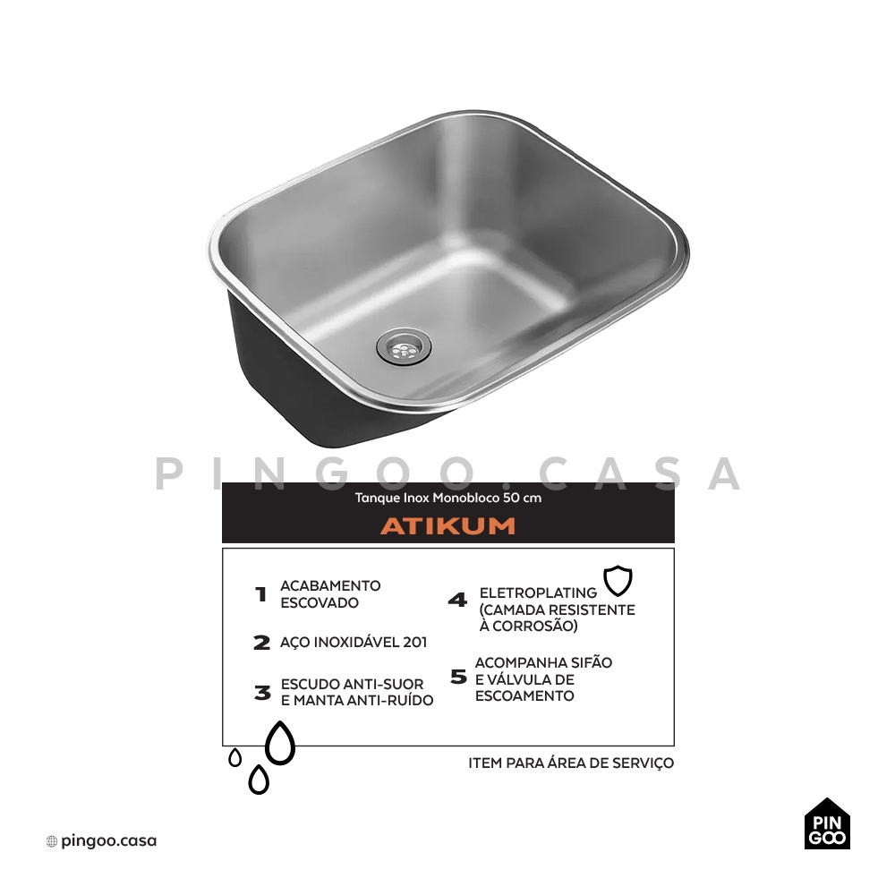 Kit Tanque Aço Inox Atikum e Cuba Para Cozinha Nawa Pingoo.casa Kit Tanque Aço Inox Atikum e Cuba Para Cozinha Nawa Pingoo.casa