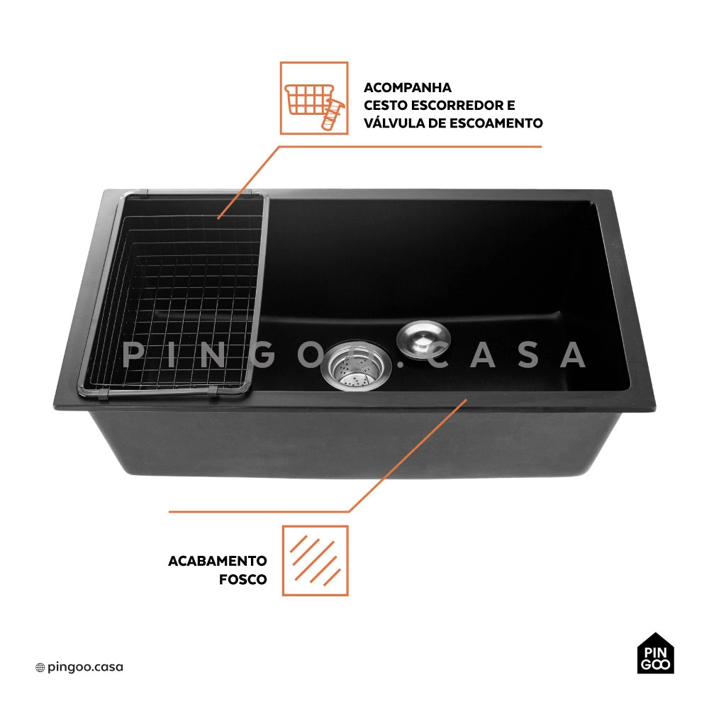 Cuba Para Cozinha Gourmet De Quartzo Com Acessórios Kamã Pingoo.casa - Preto Cuba Para Cozinha Gourmet De Quartzo Com Acessórios Kamã Pingoo.casa - Preto