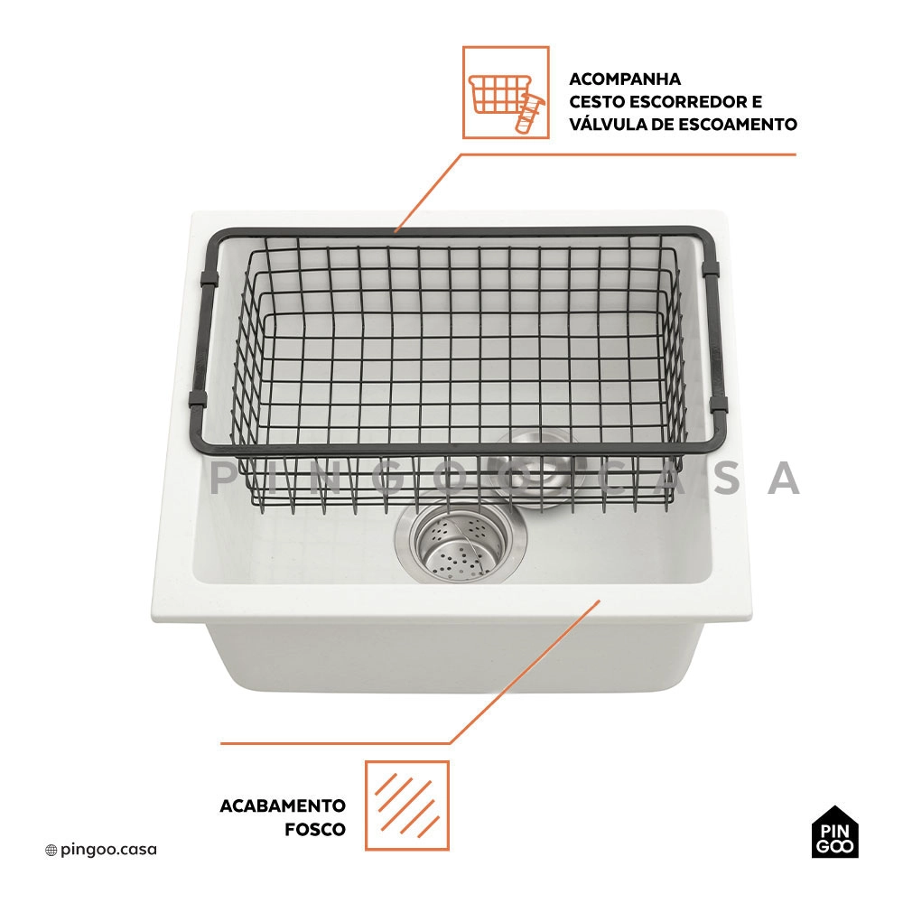 Cuba Gourmet para Cozinha com Acessórios Quartzo 40x44cm Macuxi Pingoo.casa - Branco Cuba Gourmet para Cozinha com Acessórios Quartzo 40x44cm Macuxi Pingoo.casa - Branco