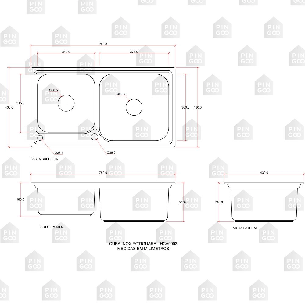 Cuba para Cozinha Pia Inox Com Acessórios e Lixeira Potiguara e Torneira Gourmet Jaguaribe Pingoo.casa