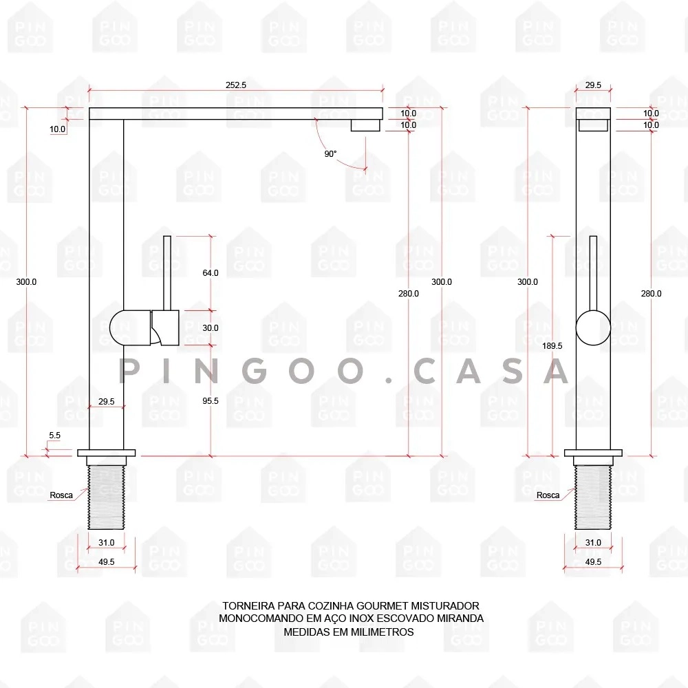 Torneira Para Cozinha Gourmet Misturador Monocomando Aço Inox 304 Miranda Pingoo.casa - Dourado Rose Escovado Torneira Para Cozinha Gourmet Misturador Monocomando Aço Inox 304 Miranda Pingoo.casa - Dourado Rose Escovado