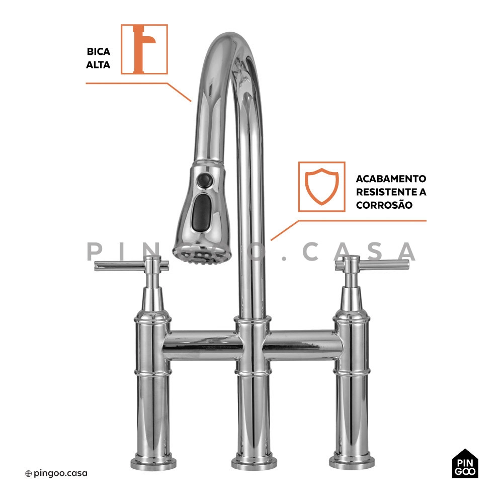 Cuba para Cozinha Tukano e Torneira Misturador Duplo Comando Içá Aço Inox - Prata Cuba para Cozinha Tukano e Torneira Misturador Duplo Comando Içá Aço Inox - Prata
