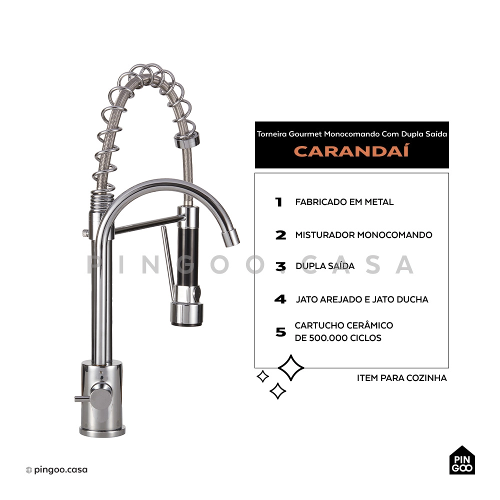 Cuba para Cozinha Terena 44 cm e Torneira Misturador Monocomando Saída para Filtro Carandaí - Prata