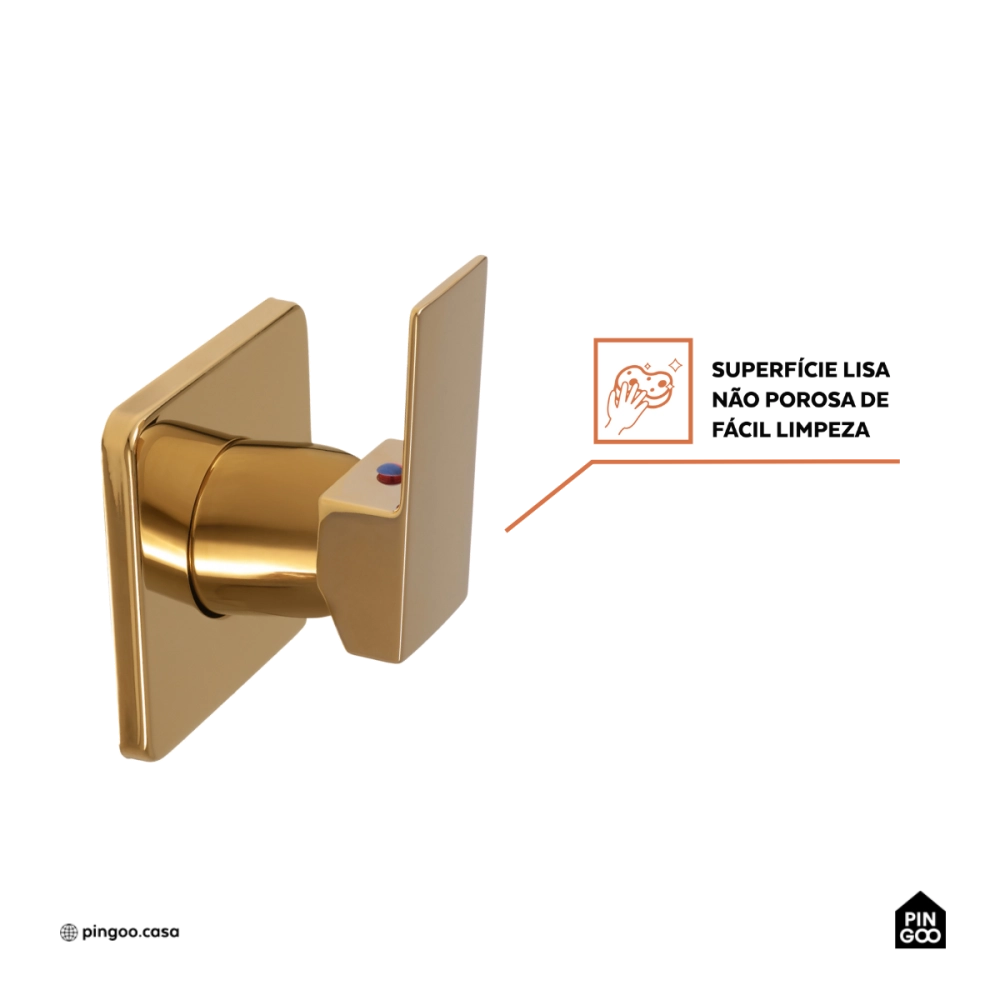 Acabamento de Misturador Monocomando Quadrado para Banheiro Oiapoque Pingoo.casa - Dourado