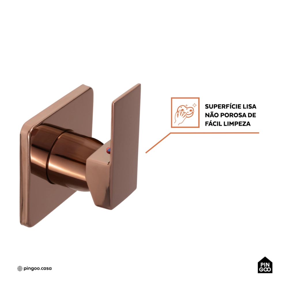 Acabamento de Misturador Monocomando Quadrado para Banheiro Oiapoque Pingoo.casa - Dourado Rose