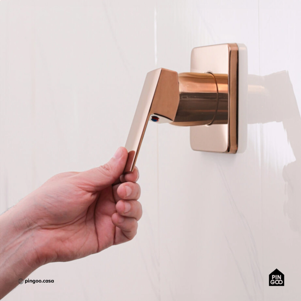Acabamento de Misturador Monocomando Quadrado para Banheiro Oiapoque Pingoo.casa - Dourado Rose