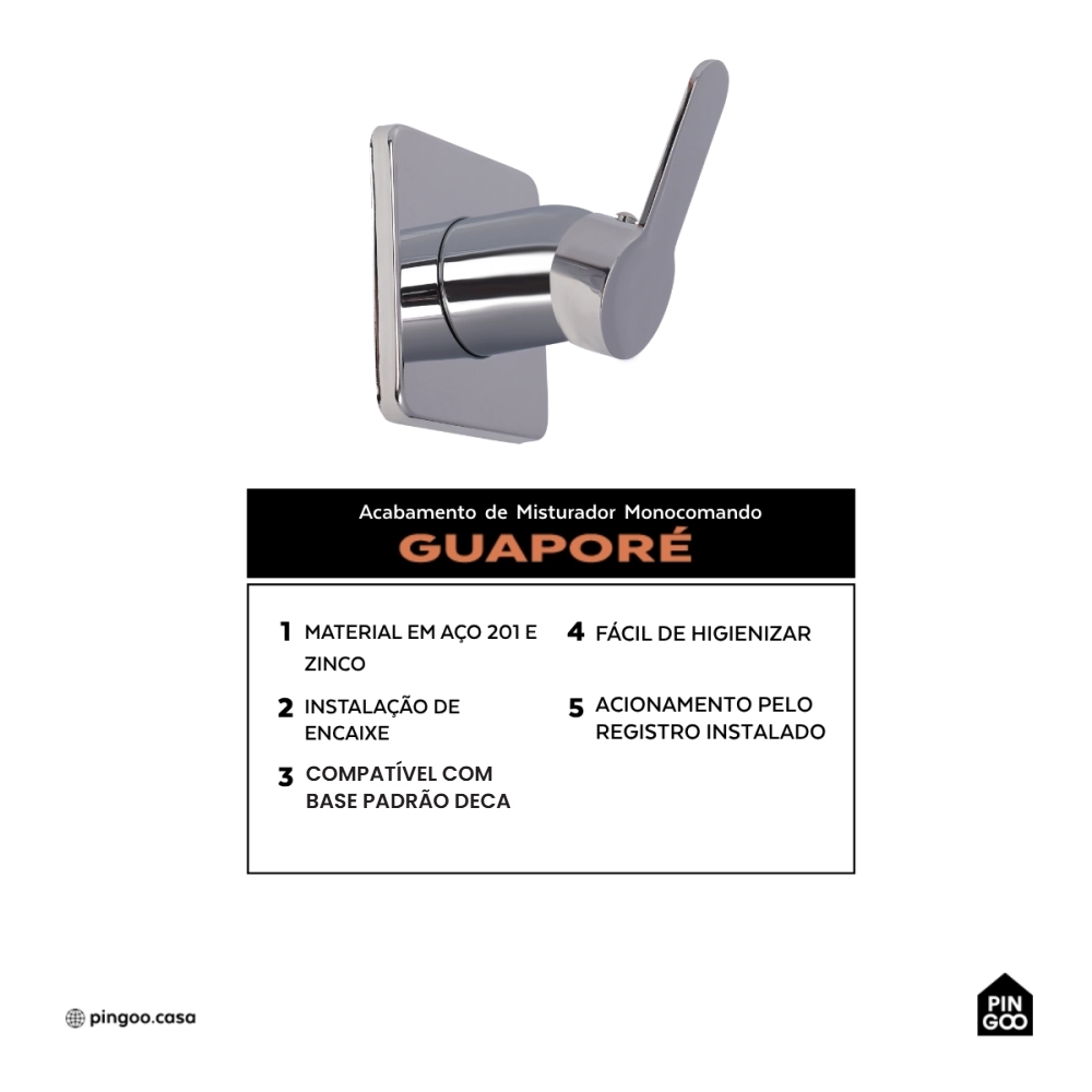 Acabamento de Misturador Monocomando Redondo para Banheiro Guaporé Pingoo.casa - Prata