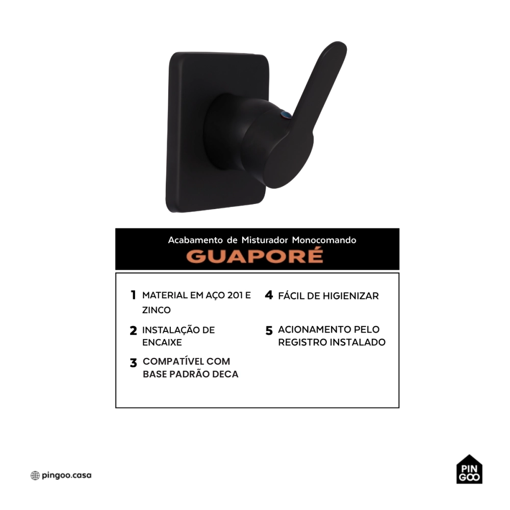 Acabamento de Misturador Monocomando Redondo para Banheiro Guaporé Pingoo.casa - Preto Acabamento de Misturador Monocomando Redondo para Banheiro Guaporé Pingoo.casa - Preto
