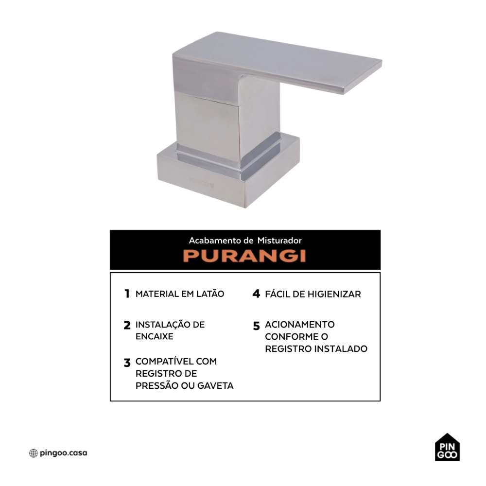 Acabamento de Misturador Monocomando para Banheiro Purangi Pingoo.casa - Prata
