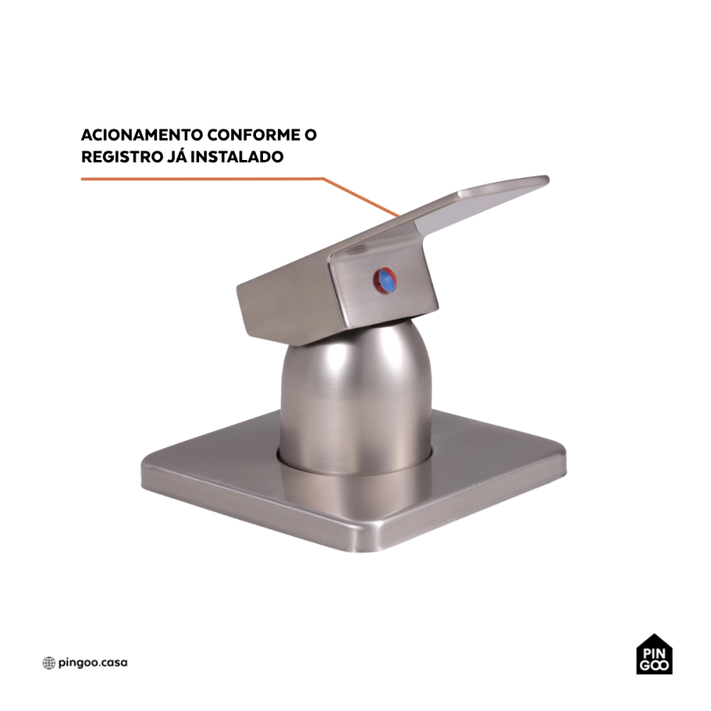 Acabamento de Misturador Monocomando Quadrado para Banheiro Oiapoque Pingoo.casa - Prata Escovado