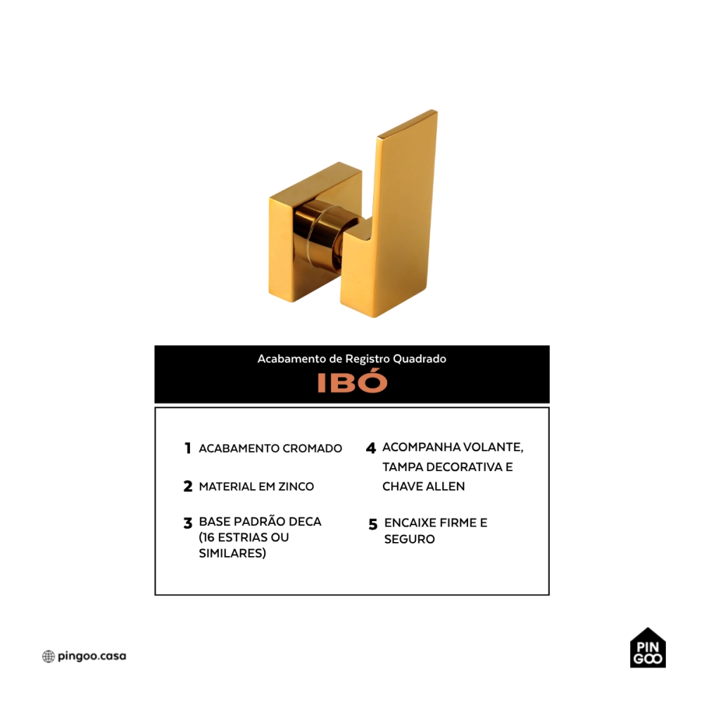 Acabamento de registro quadrado Ibó Pingoo.casa - Dourado