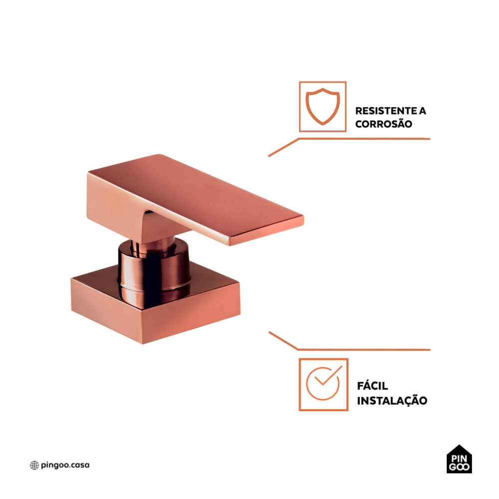 Acabamento de registro quadrado Ibó Pingoo.casa - Dourado Rose 