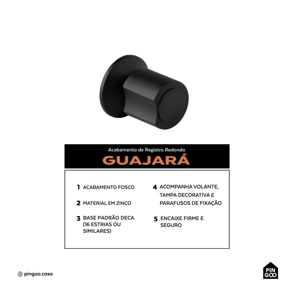Acabamento de registro redondo Guajará Pingoo.casa - Preto