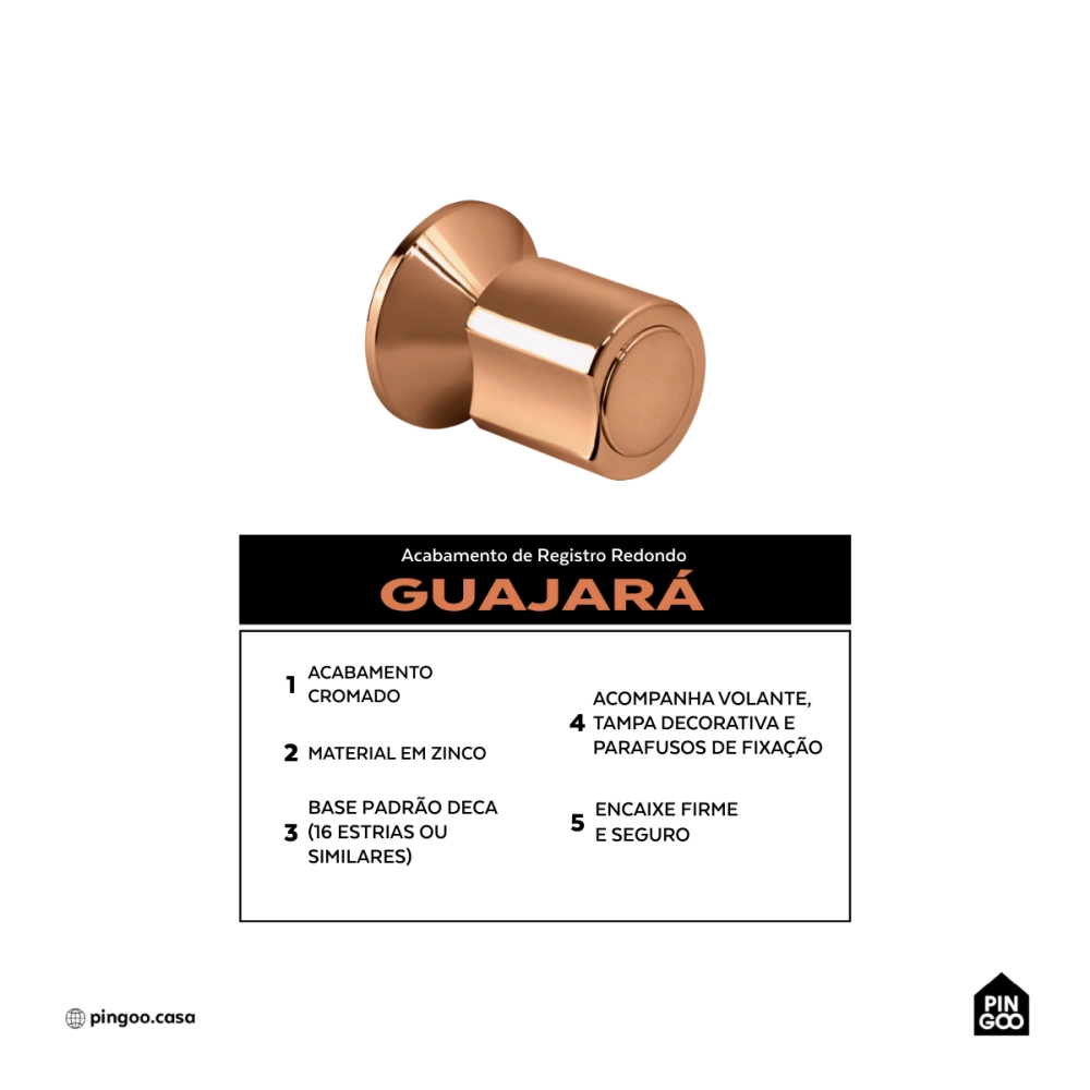 Acabamento de registro redondo Guajará Pingoo.casa - Dourado Rose Acabamento de registro redondo Guajará Pingoo.casa - Dourado Rose