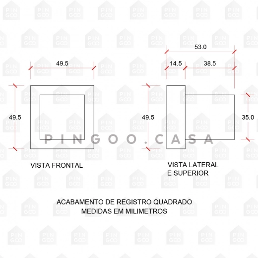 Acabamento de Registro em Metal Quadrado Mearim Dourado Rose