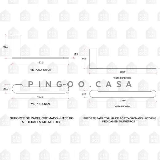 Acessórios para Banheiro 2 Peças Vila Nova Prata