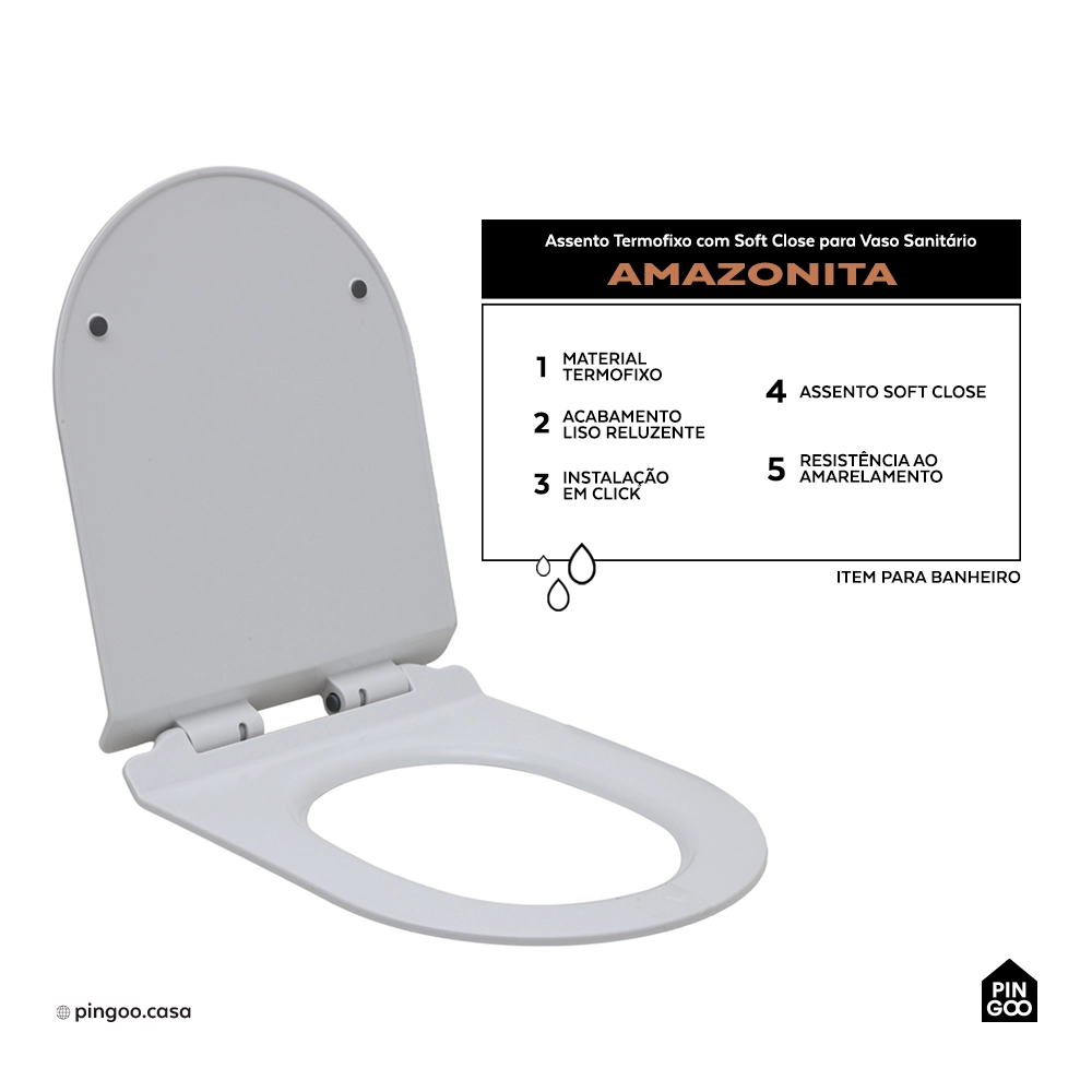 Assento Termofixo com Soft Close para Vaso Sanitário Amazonita - Branco