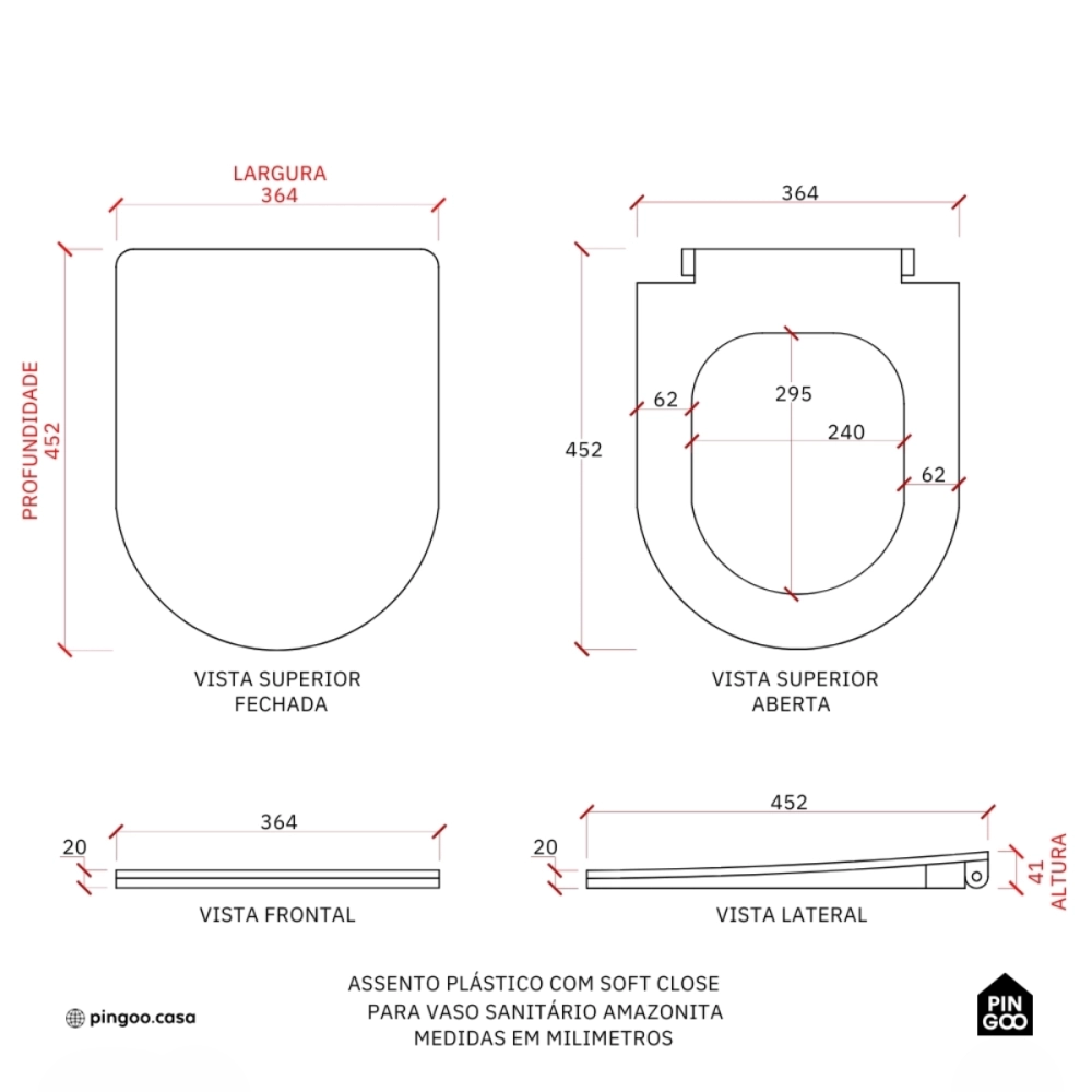 Assento Plástico com Soft Close para Vaso Sanitário Amazonita - Branco