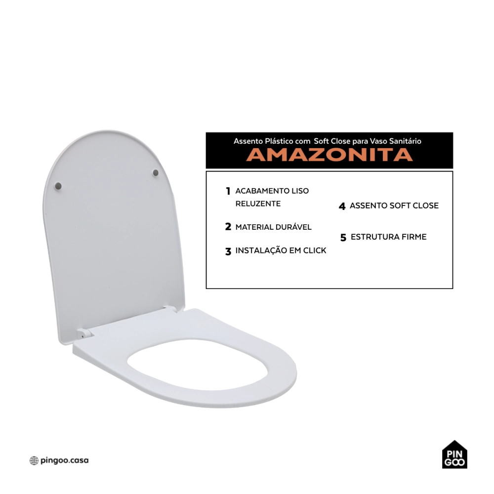 Assento Plástico com Soft Close para Vaso Sanitário Amazonita - Branco
