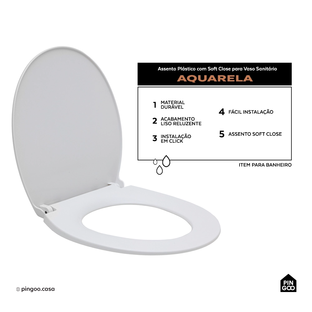 Assento Plástico com Soft Close para Vaso Sanitário Aquarela - Branco