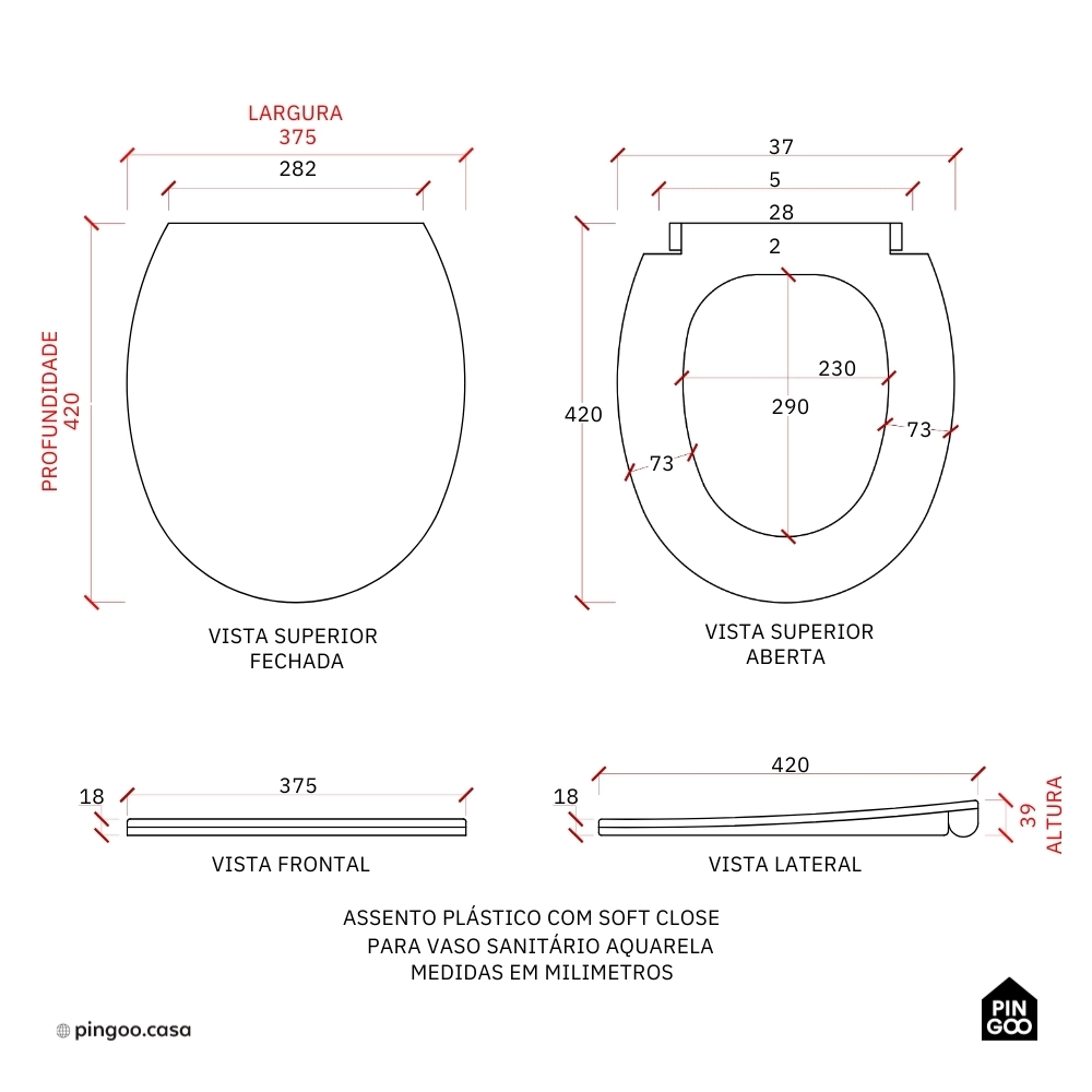 Assento Plástico com Soft Close para Vaso Sanitário Aquarela - Branco