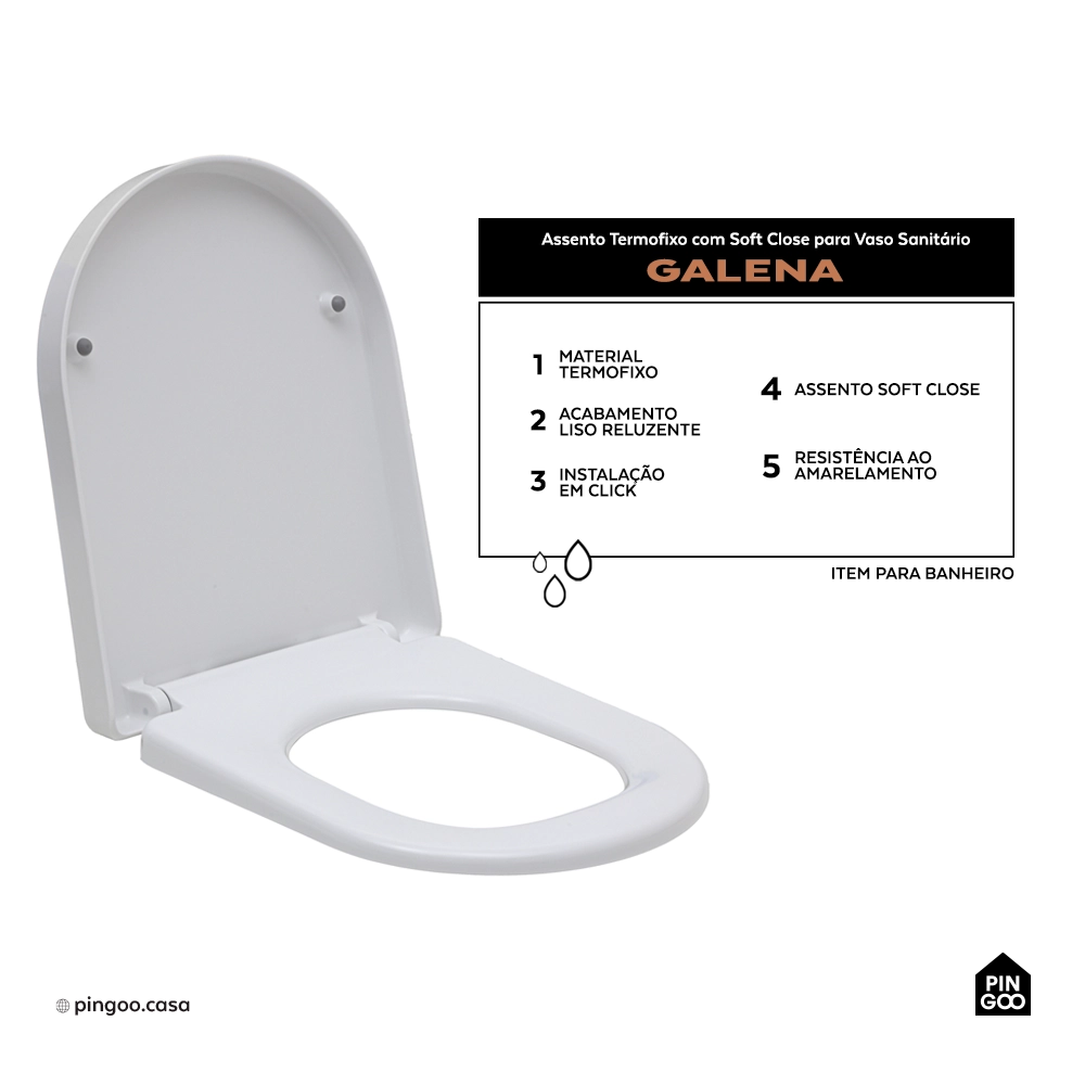 Assento Plástico com Soft Close para Vaso Sanitário Galena - Branco