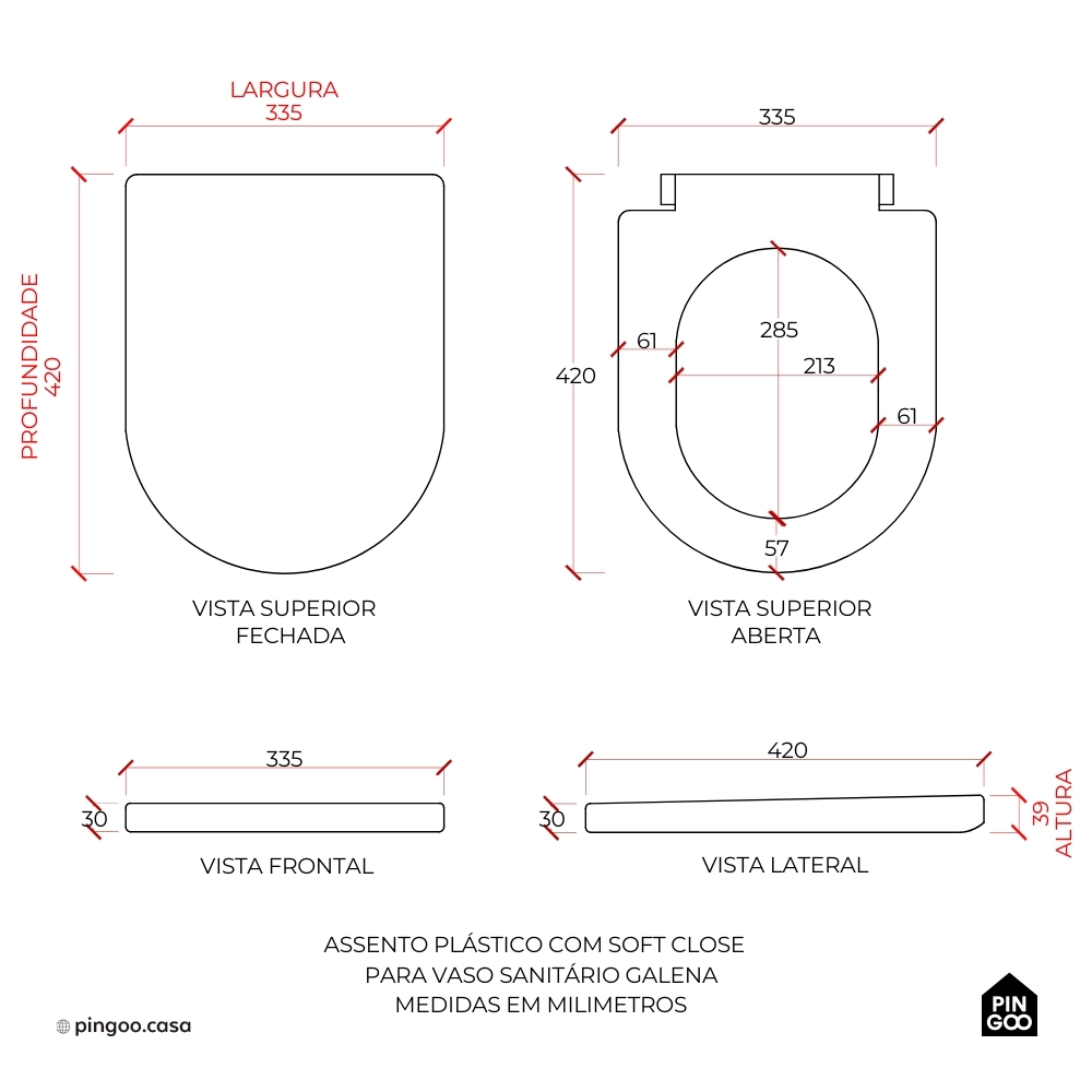 Assento Plástico com Soft Close para Vaso Sanitário Galena - Branco