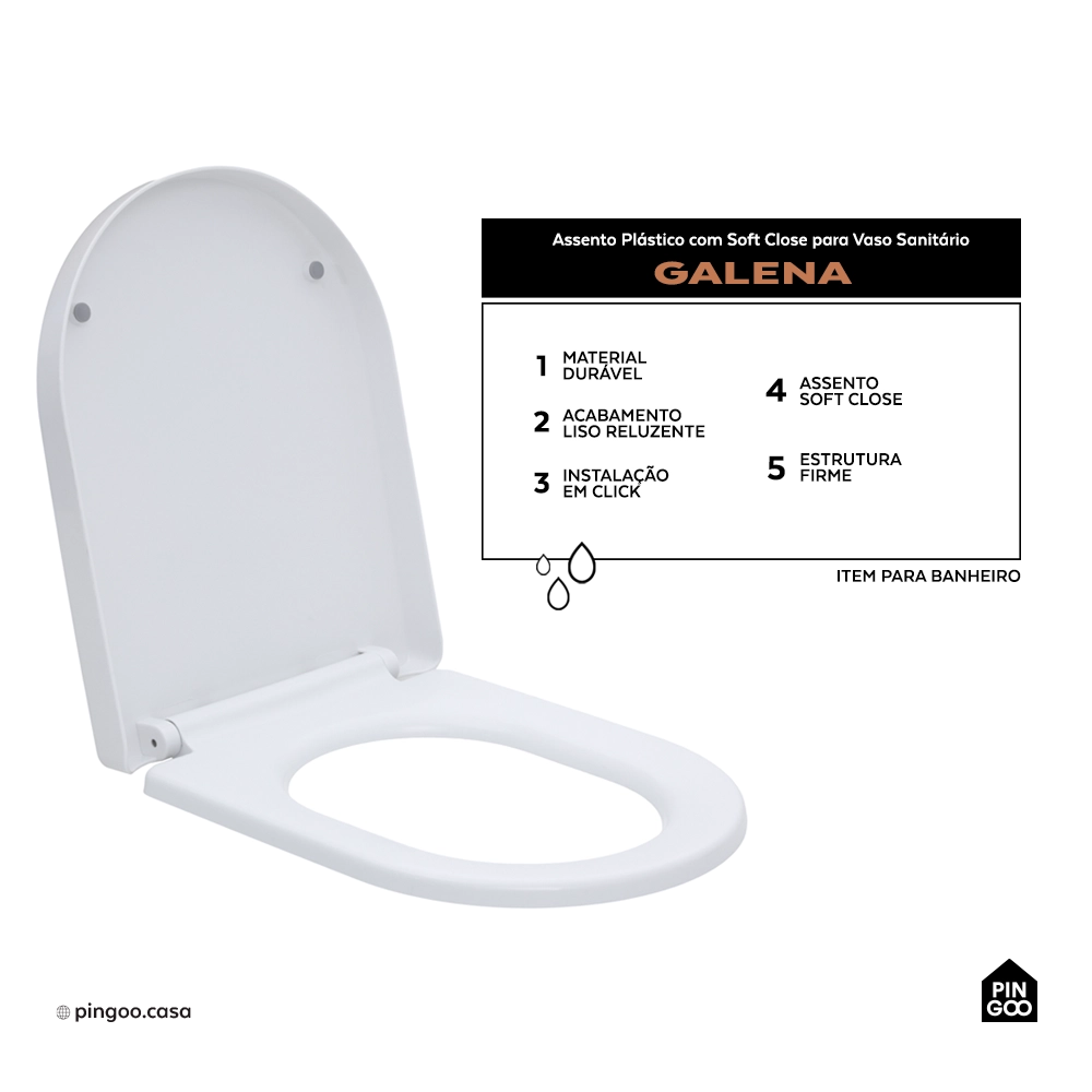 Assento Plástico com Soft Close para Vaso Sanitário Galena - Branco