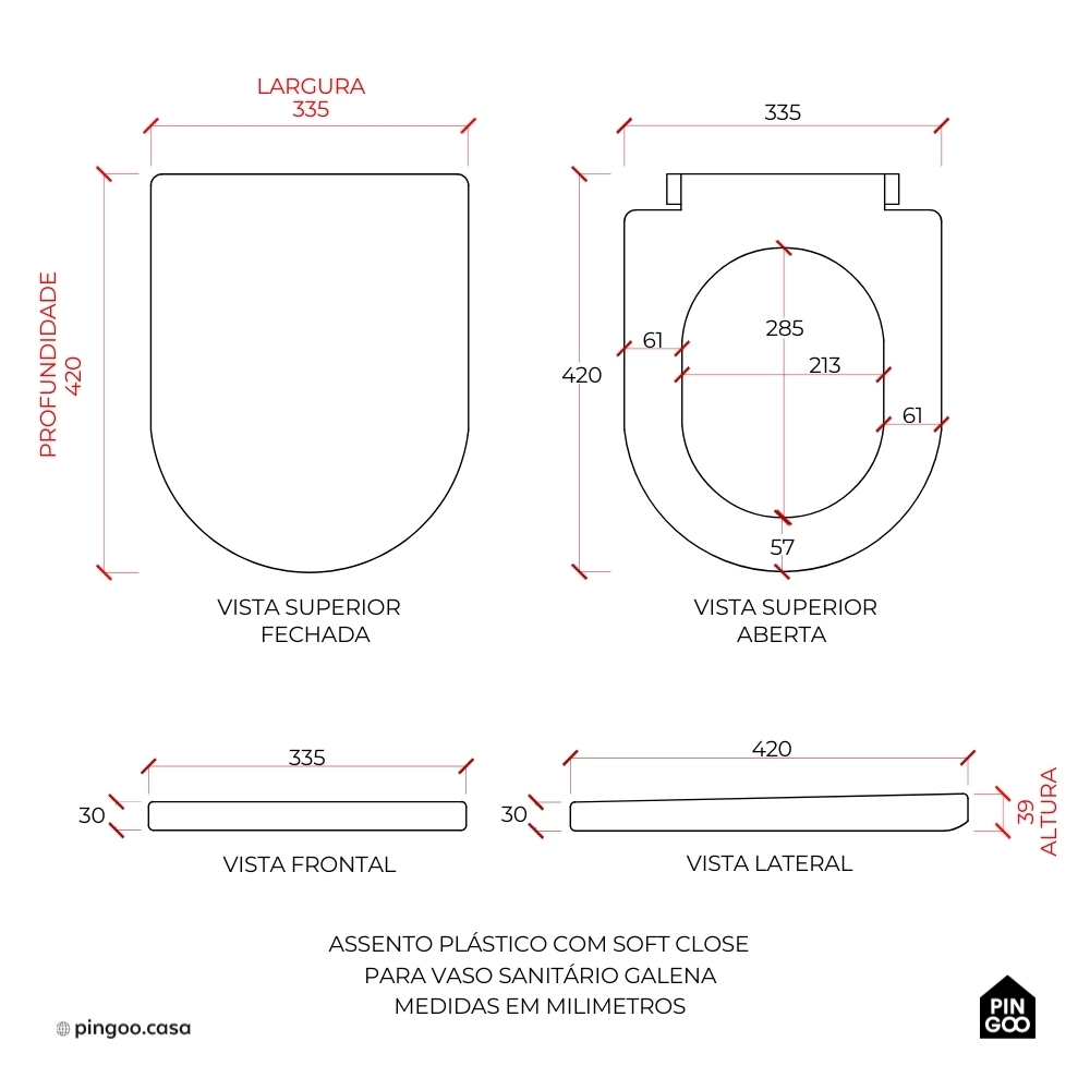 Assento Plástico com Soft Close para Vaso Sanitário Galena - Branco