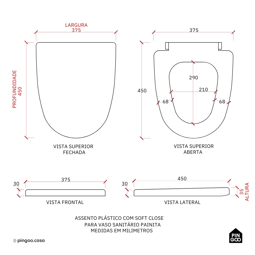 Assento Termofixo com Soft Close para Vaso Sanitário Painita - Branco
