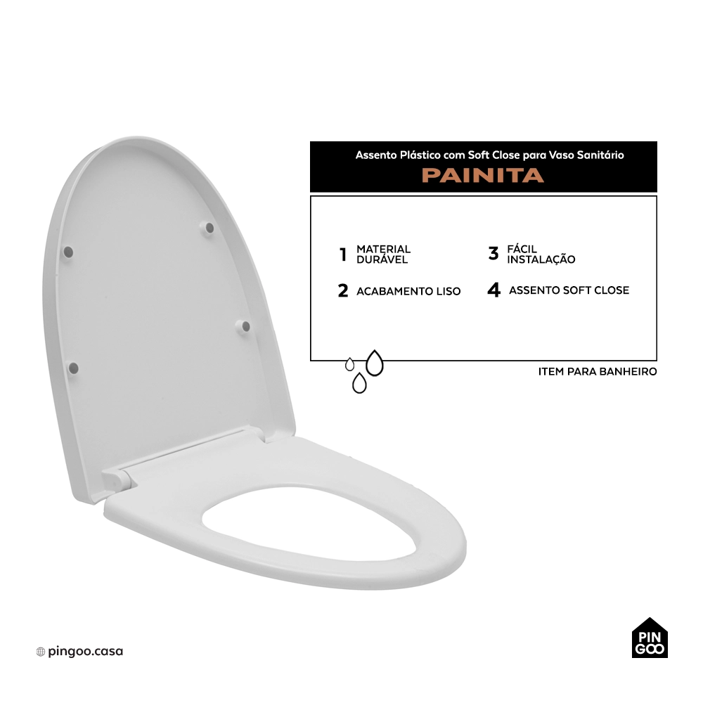 Assento Plástico com Soft Close para Vaso Sanitário Painita - Branco