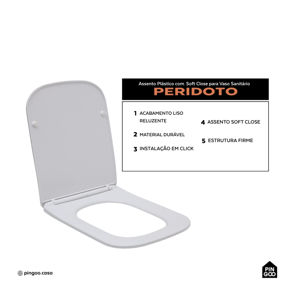 Assento Plástico com Soft Close para Vaso Sanitário Peridoto - Branco