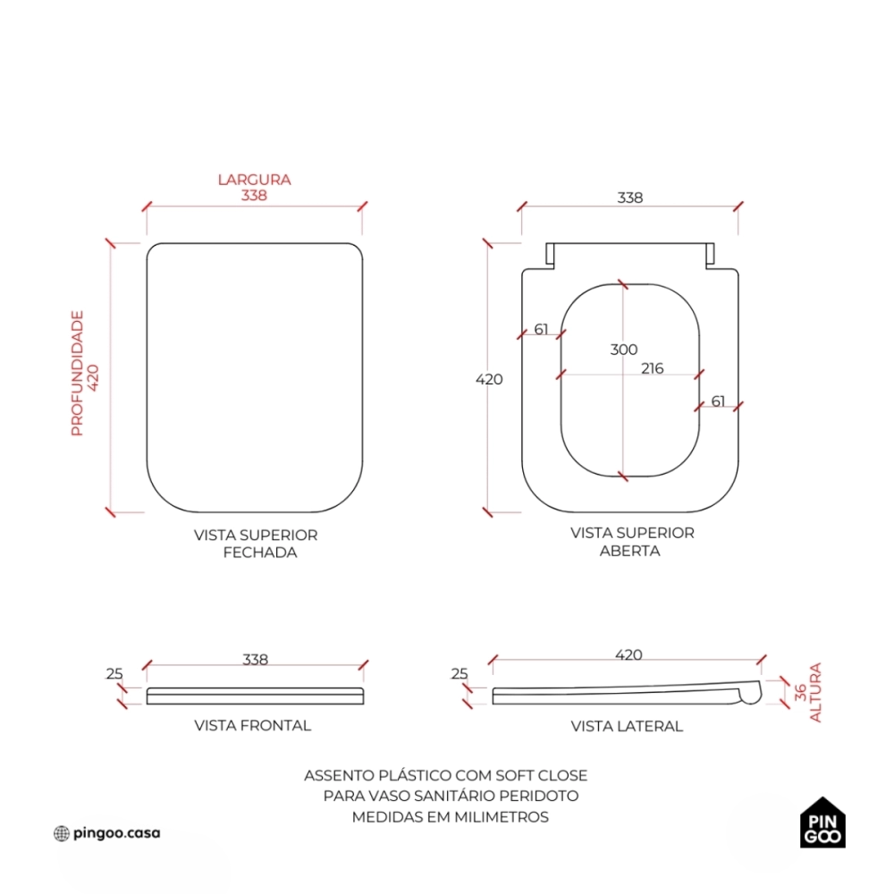 Assento Plástico com Soft Close para Vaso Sanitário Peridoto - Branco