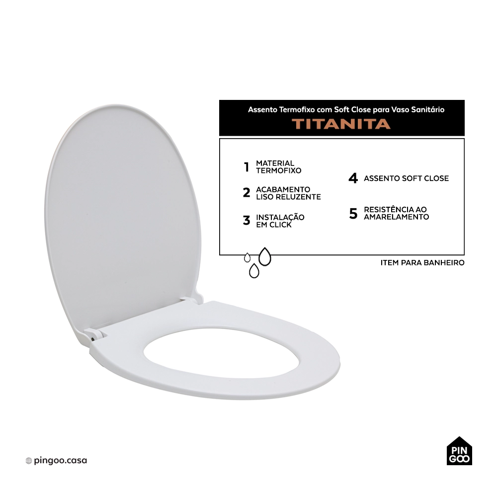 Assento Termofixo com Soft Close para Vaso Sanitário Titanita - Branco