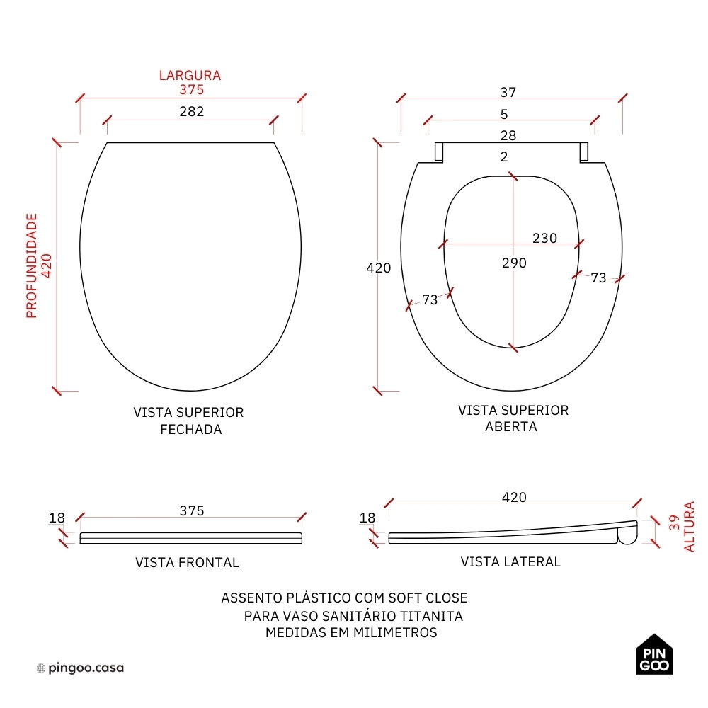 Assento Plástico com Soft Close para Vaso Sanitário Titanita - Branco