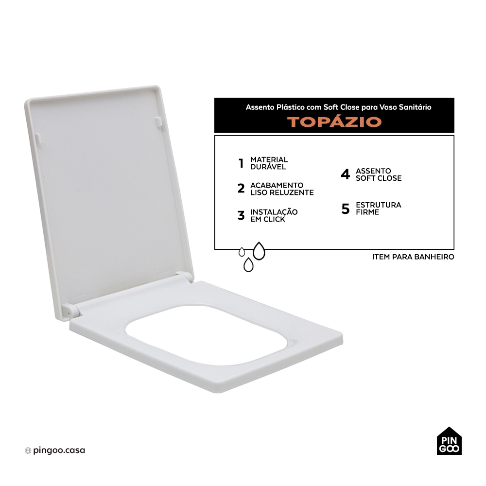 Assento Plástico com Soft Close para Vaso Sanitário Topázio - Branco