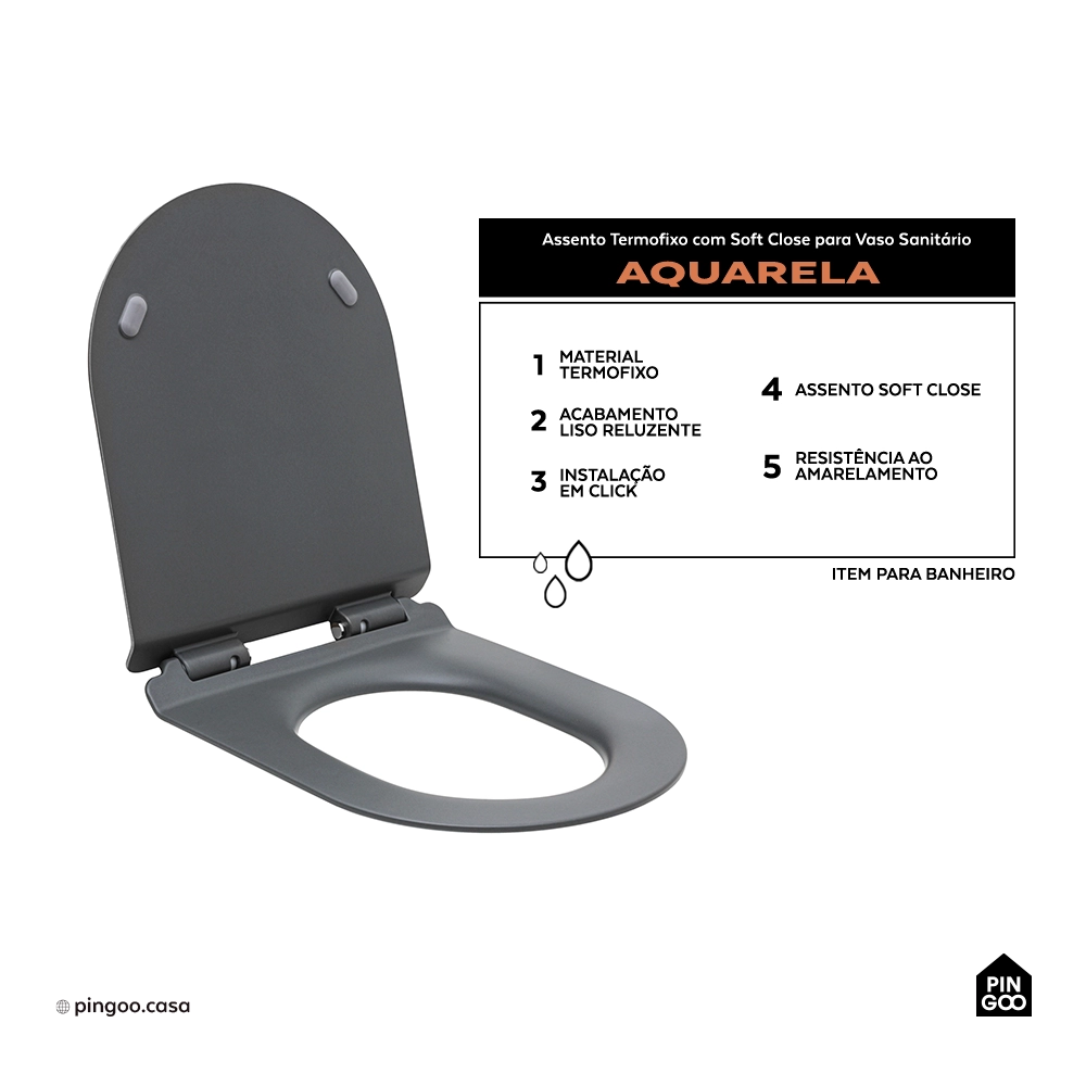 Assento Termofixo com Soft Close para Vaso Sanitário Amazonita - Cinza