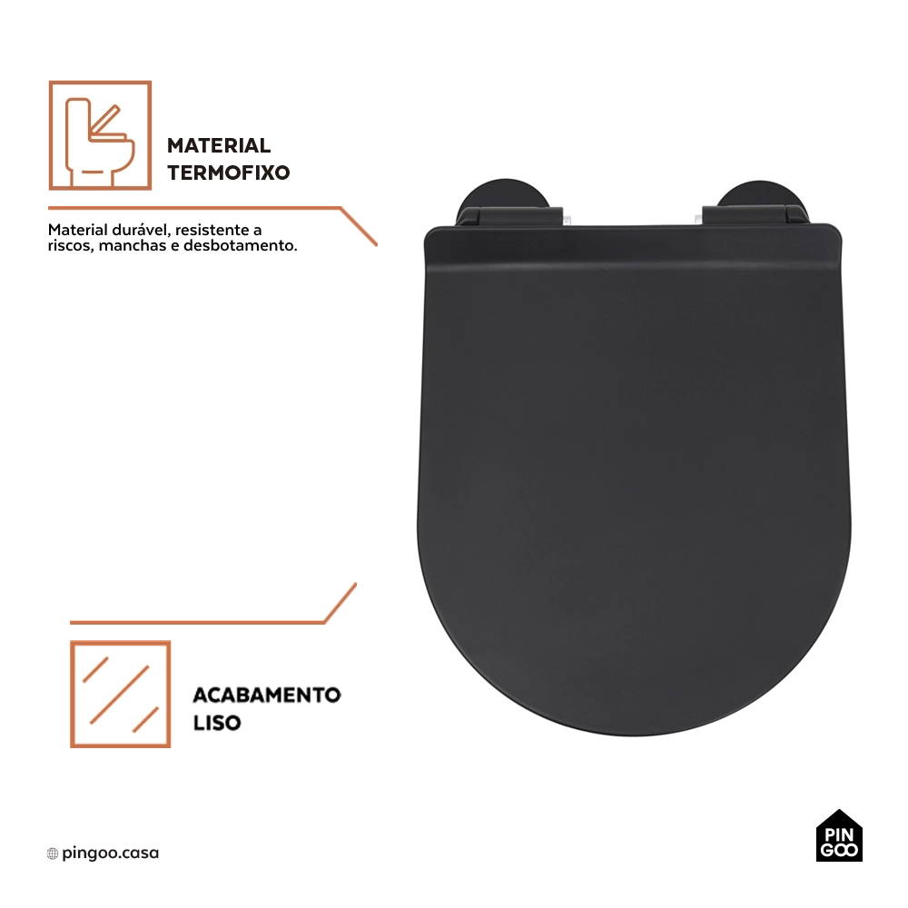 Assento Termofixo com Soft Close para Vaso Sanitário Amazonita - Preto