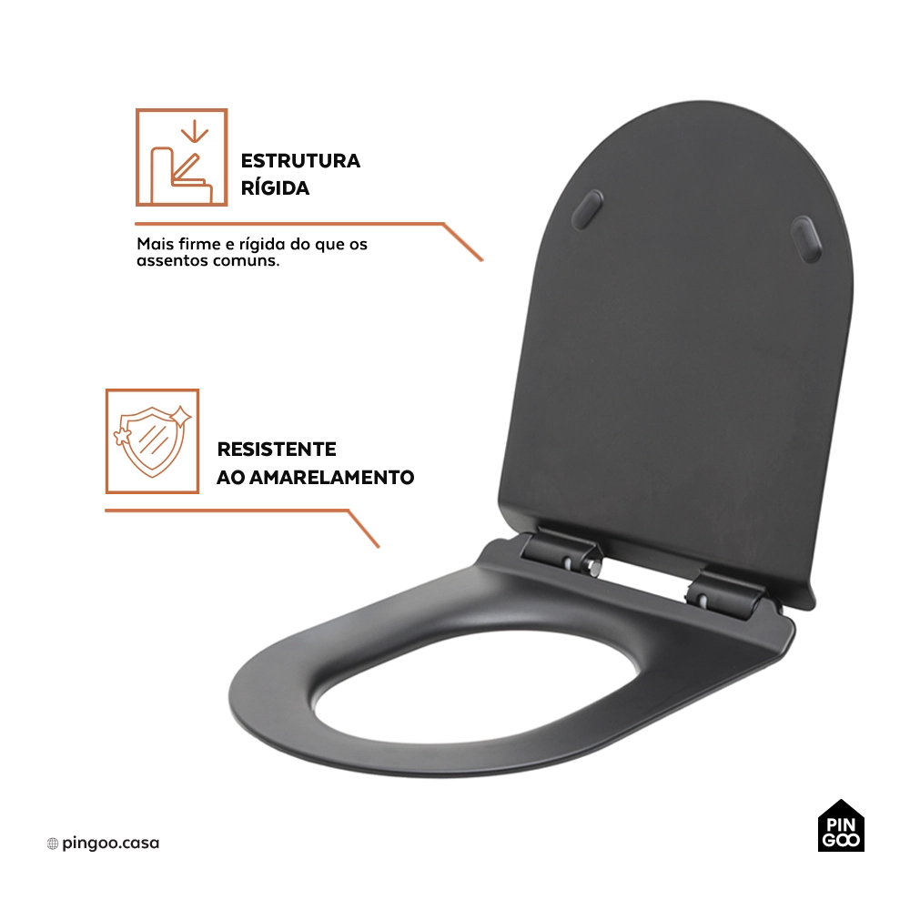 Assento Termofixo com Soft Close para Vaso Sanitário Amazonita - Preto