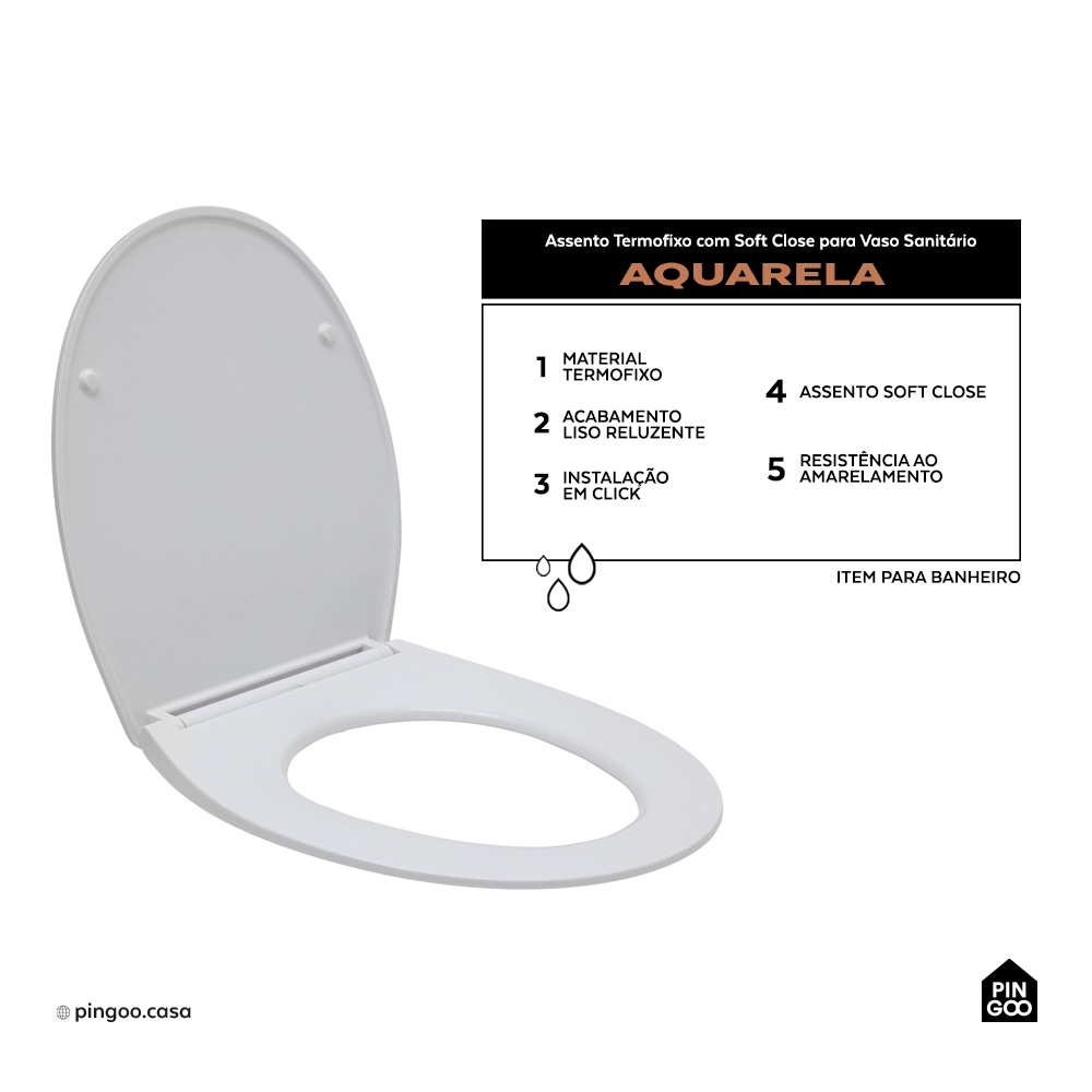 Assento Termofixo com Soft Close para Vaso Sanitário Aquarela - Branco